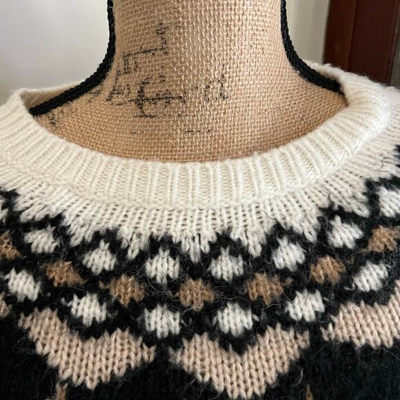 Anne Taylor Cream & Beige Icelandic Fair Isle Sweater Size MP Chunky Coastalchic - Picture 6 of 17